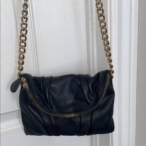 Black Leather Side Bag with Gold Chain✨